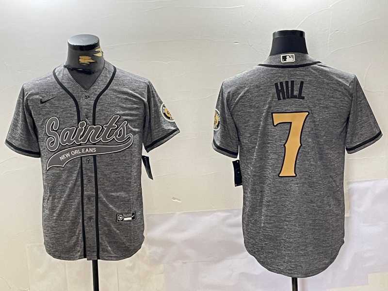 Men's New Orleans Saints #7 Taysom Hill Grey With Patch Cool Base Stitched Baseball Jersey,We sell and wholesale Men's New Orleans Saints #7 Taysom Hill Grey With Patch Cool Base Stitched Baseball Jersey on line form chian!